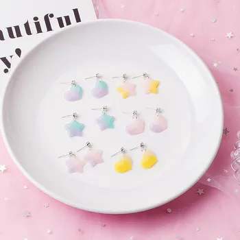 

Fashion Star Heart Acrylic Pendant Earrings For Women Girls Gradation Color Charms Stud Ear Jewelry Party Gifts