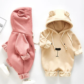 

Korean Style Winter Baby Girls Boy Romper Thickening Plus Velvet Bear Ear Print Loose Jumpsuit Spring Baby Girl Clothes Romper