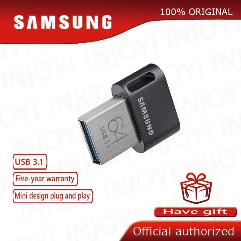 USB флеш-накопитель SAMSUNG USB3.1 FIT Plus 32 ГБ, 64 ГБ, 128 ГБ, 256 ГБ, флеш-накопитель, металлическая карта памяти, запоминающее устройство, u-диск, мини флеш-накопитель