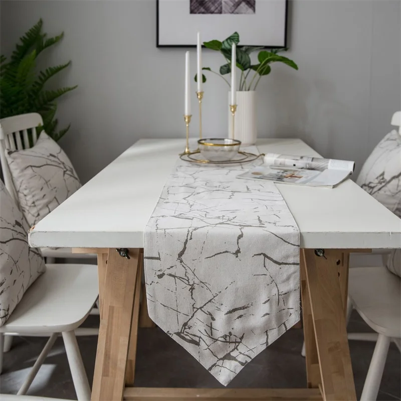 01 Black&White Stone Image Table Runner Cotton&Linen Printed Table Flag Decoration Wedding Party 30*180/30*200/30*220cm Table Flag - Цвет: 01