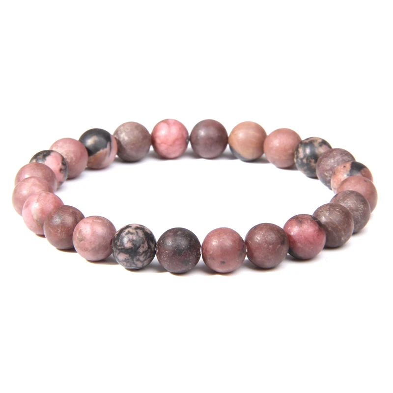 Matte Rhodonite Мода натуральный камень розовый ангелит бусины браслет 8 мм Sunstone бисером энергетическая Йога браслет ювелирные изделия для женщин Подарки ручной работы - Окраска металла: Matte Rhodonite