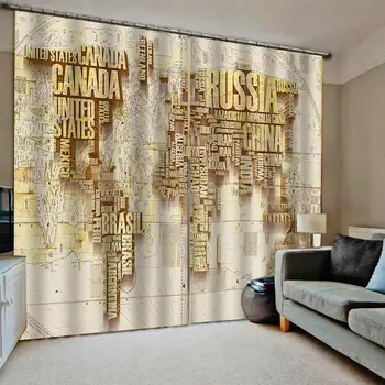 

map curtains Luxury Blackout 3D Window Curtain For Living Room gold curtain blackout curtains