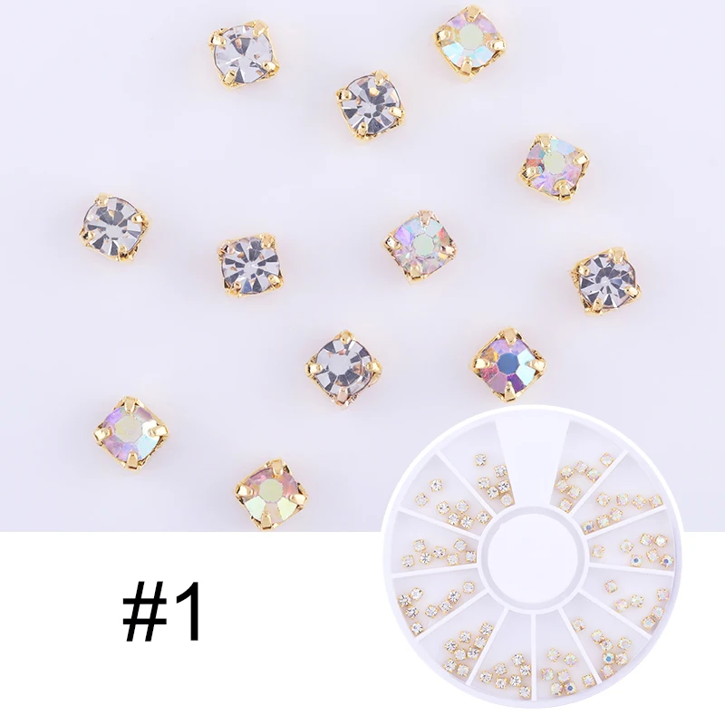 1 коробка Красочные Стразы металлические цепи лист узоры украшения для ногтей Золото Серебро Маникюр 3D украшение для ногтей в колесо - Цвет: 1