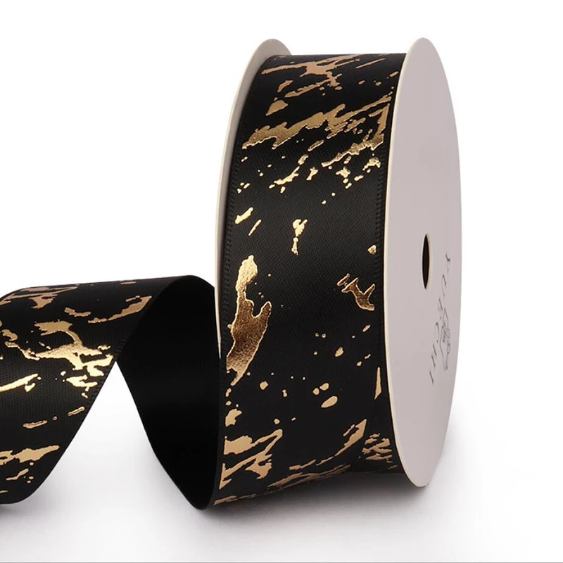Satin Ribbons Ribbon Supplies Wrapping Ribbon Satin Ribbon 25mm Gift Ribbon Satin Marble/Crack Gold Foil Printed Gift Wrapping Home Decor Handmade Hair Bow Material DIY Craft Ribbon