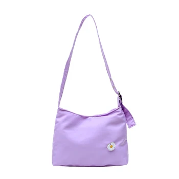 

Women Simple Canvas Underarm Handbag Classic Texture Creative Delicate Design Chic Daisy Flower Travel Handle Shoulder Bag
