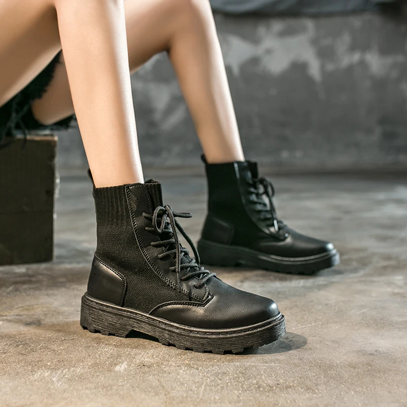 Boots Female women shoes Ankle 2020 Autumn British Wind Genuine Leather Thick With Short Boots Motorcycle Martin shoes Platform