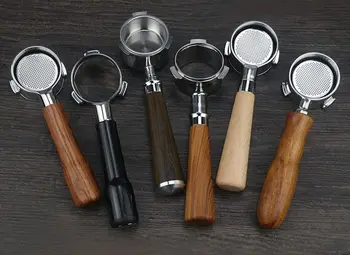 

Home coffee machine Bottomless Solid Wood 51mm Lengths Professional Filter Holder Refitted With Stainless Steel Two Ears Filter