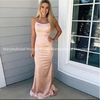 

Simple Mermaid Evening Dresses Elastic Satin Halter Neck Party Gowns Floor Length robe de soiree Cheap Occasion Prom Dress