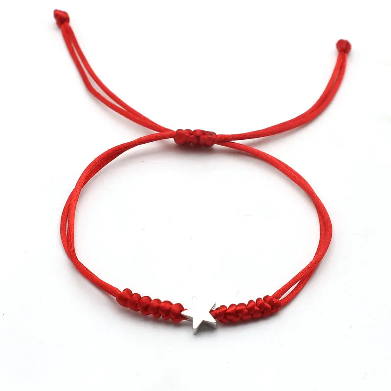 Silver Color Five Pointed Star Women Bracelet Handmade Braid Simple Adjustable Red String Charm Bracelets for Women Girl Jewelry
