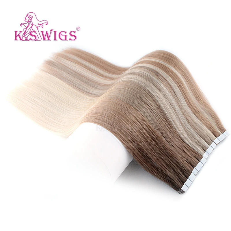 K.S парики Remy лента из человеческих волос двойные нарисованные прямые Бесшовные волосы для наращивания кожи
