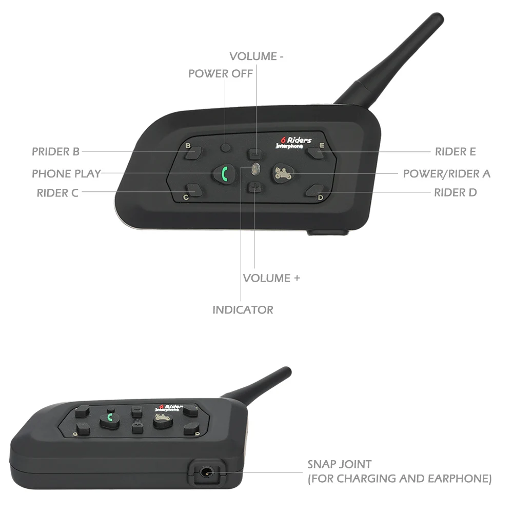 V6-1200 мотоцикл Bluetooth гарнитура/домофон 1200 м Hands-free домофон шлем с наушниками черный для шести мотоциклистов