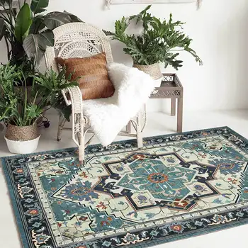 

Persian Style Living Room Carpets and Rugs Geometric Floral Green Decor Non-Slip Floor Mat Kitchen Bedroom Bedside Sofa Tapete