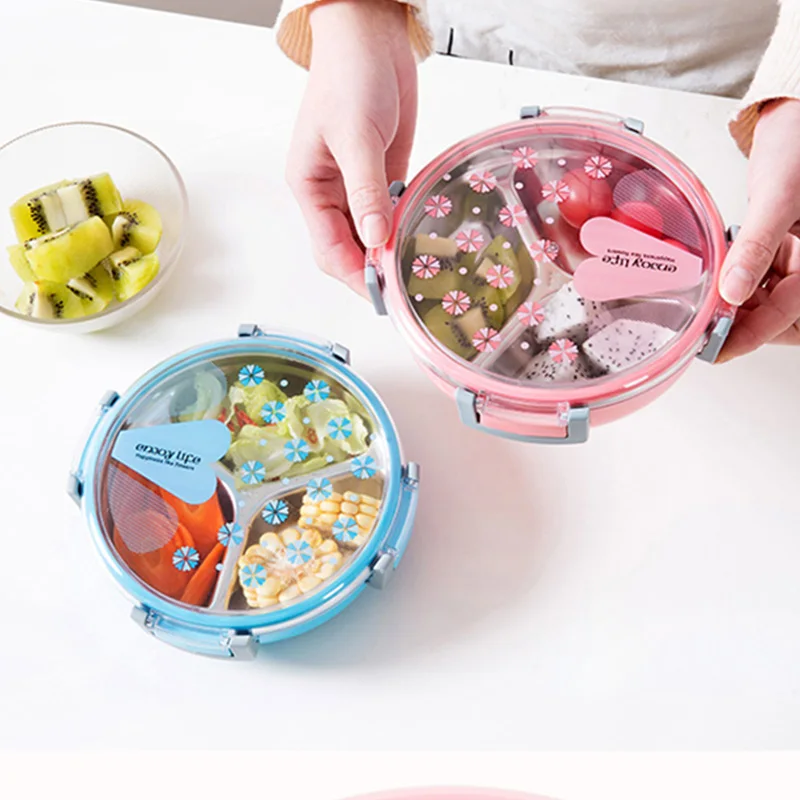 Food Container Portable Lunch Box School Picnic Food Fruit 3 Grids Container Storage Box Healthy Plastic