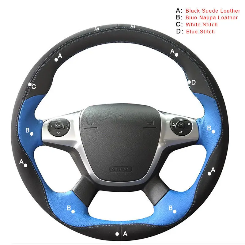 Авто оплетка на рулевом колесе Крышка для Ford Focus 3 2012- KUGA Escape 2013- C-MAX 2011- ручные Прошитые автомобильные чехлы - Название цвета: Suede and Nappa