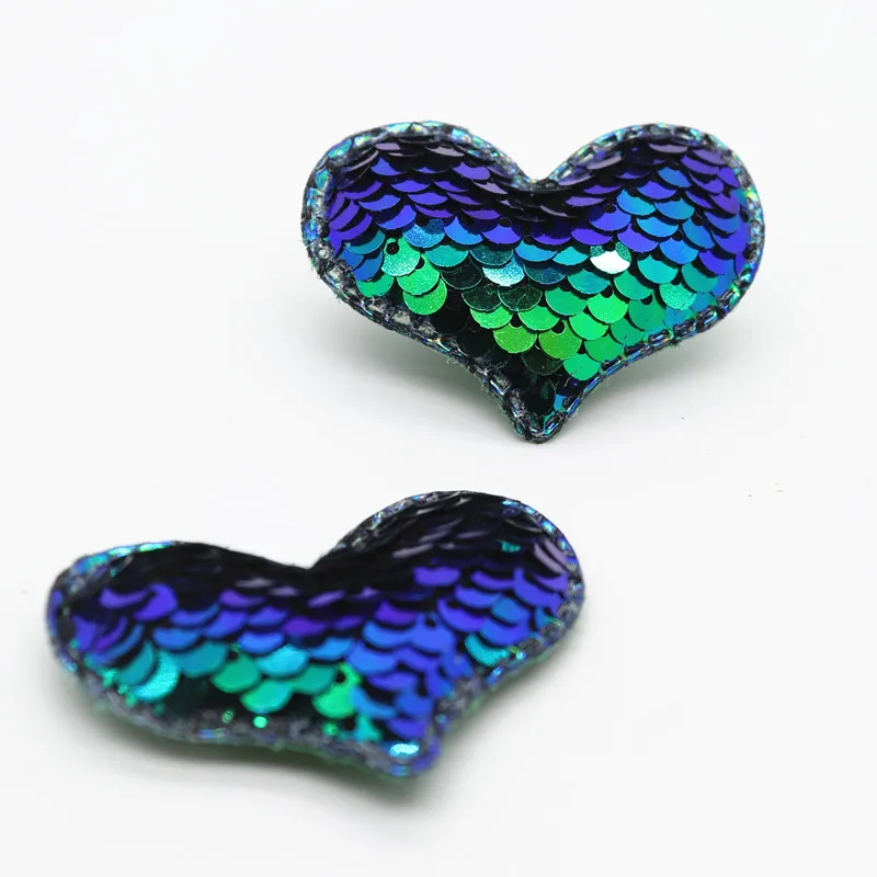 20 шт двойные цветные двусторонние пайетки в форме сердца аппликация патчи для волос зажимы, DIY ремесло украшения Y19072902 - Цвет: Green and Purple