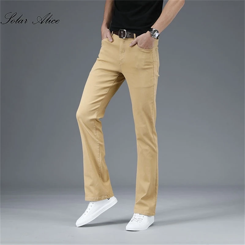 Men Casual Pants Men's Mid-waist Micro-flare Casual Pants Stretch Slim Boot Cut Multicolor Jeans Trousers