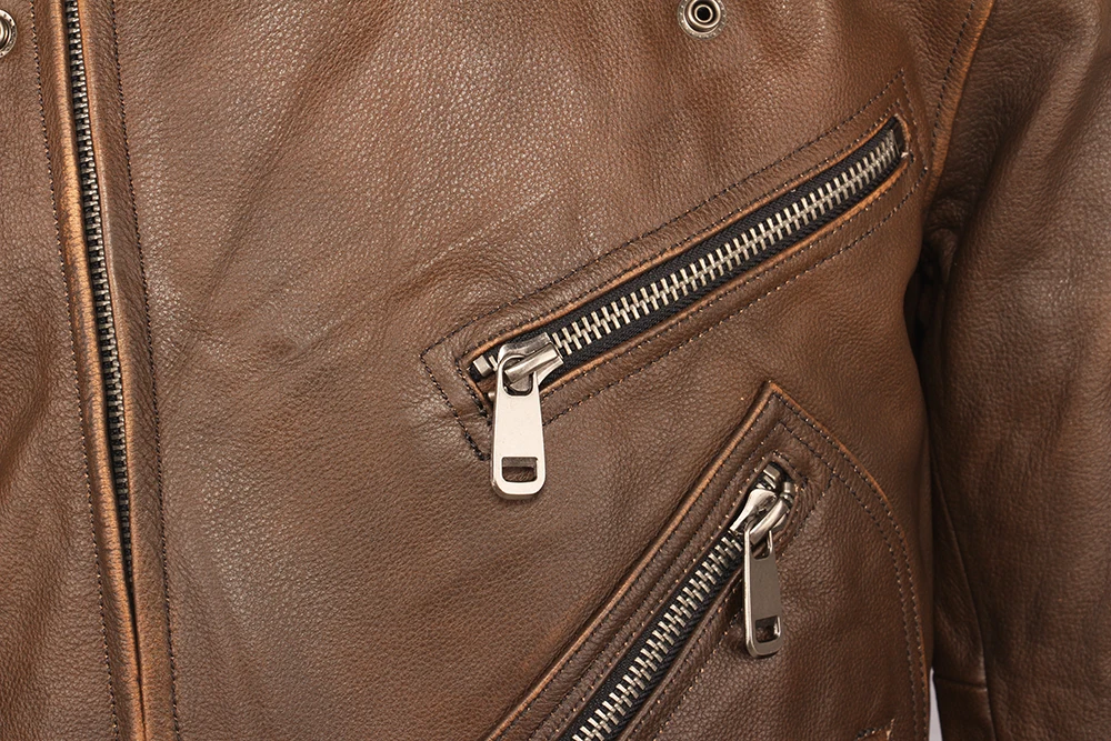 Винтажная мотоциклетная мужская куртка кожаная куртка Толстая Натуральная воловья байкерская куртка мото натуральная кожа пальто зима M457