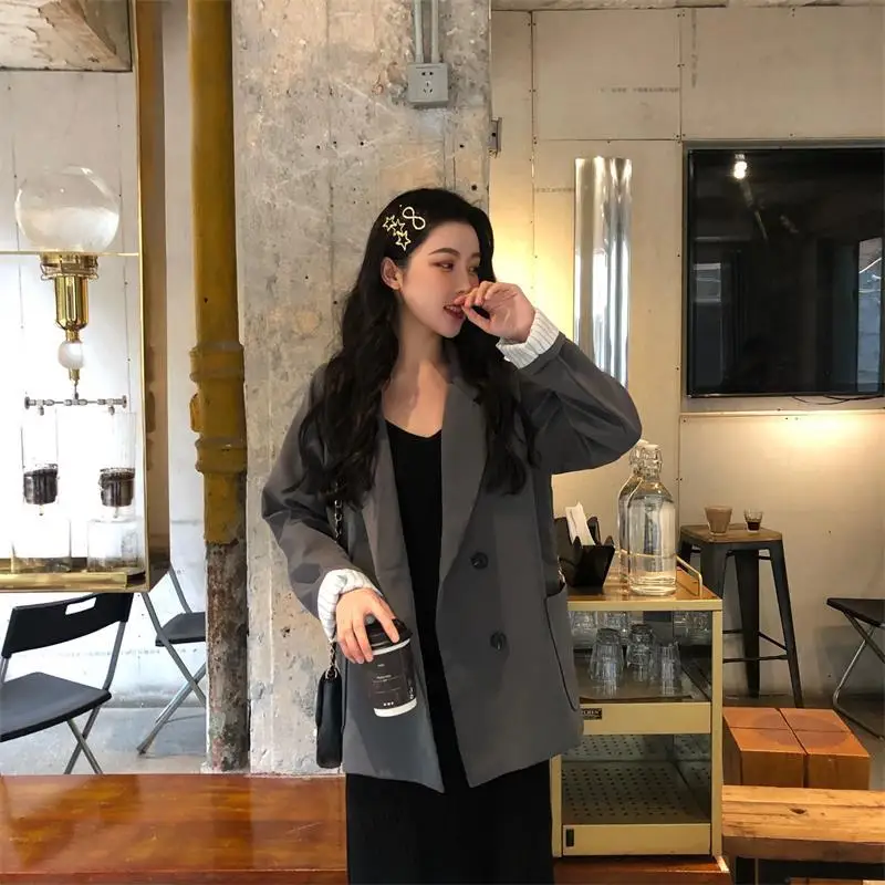 

Photo Shoot 2019 Spring New Style Thin Korean-style Versatile Double Breasted CHIC Loose-Fit Suit Coat Women's