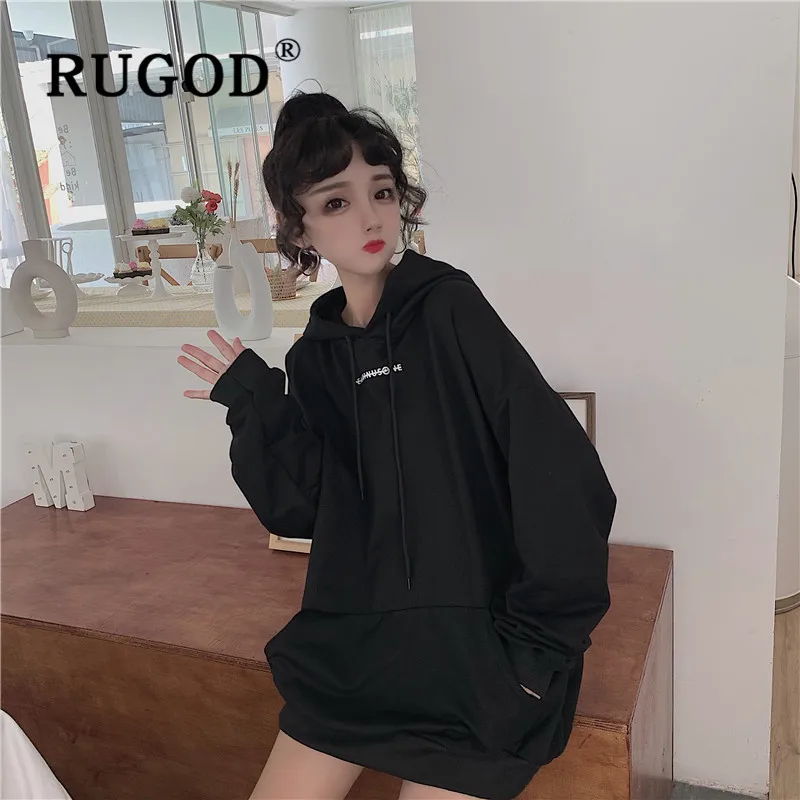 RUGOD 2019New Женский свитшот с капюшоном и принтом Дейзи, однотонный или полосатый Свободный Длинный свитшот, корейский шик Ins Fahion, осеннее пальто