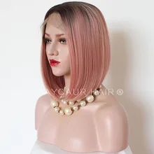 Maycaur короткий Боб синтетические парики на шнурках спереди натуральные волосы линии Черный Розовый цвет бесклеевая прямая стрижка Боб волосы для женщин