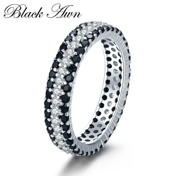 

Classic 3.2g 925 Sterling Silver Fine Jewelry Bague Round Black Spinel Engagement Rings for Women Bijoux Femme C443