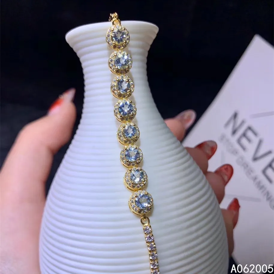

KJJEAXCMY Fine Jewelry 925 Sterling Silver inlaid Aquamarine women hand bracelet fashion support detection