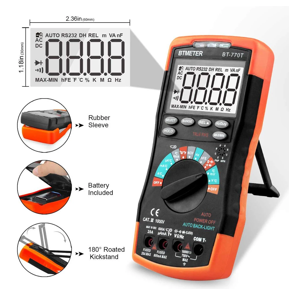 

BTMETER 770T Digital Multimeter True RMS 6000 counts Auto Ranging DMM 6000 counts Auto Ranging AC/DC voltage Current meter