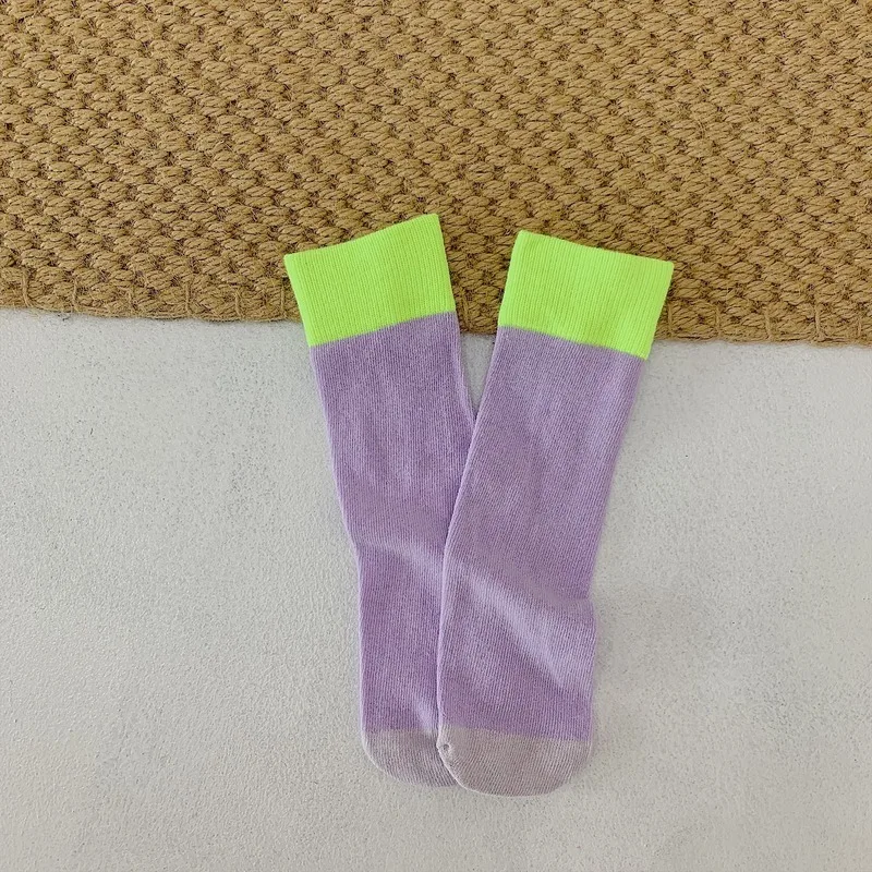 purple Детские гольфы хлопковые флуоресцентные гетры без пятки, носки для малышей Детские носки без пятки для мальчиков и девочек детские гольфы, От 1 до 12 лет - Цвет: purple