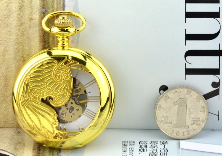 Новый дизайн Феникс богатое золотое, классический цвет резные мемориальные стальные горячие продажи мужские карманные часы