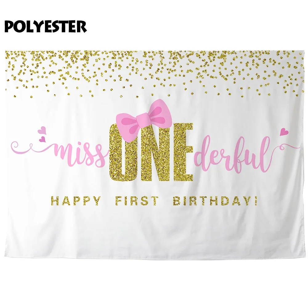 Allenjoy Girl Wallpaper Miss One Derful Bow Glitter Golden Dot White Backdrop Decor Princess Happy First Birthday Party Banner