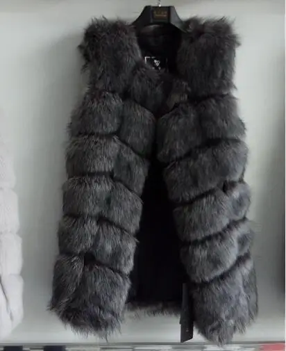 Женский меховой жилет из искусственного лисьего меха, зимнее женское теплое пальто из искусственного меха - Цвет: Silver fox