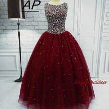 ANGELSBRIDEP Бальные платья с открытой спиной для 15 вечерние платья с кристаллами и бисером из тюля на молнии vestidos De 15 Anos индивидуальный заказ