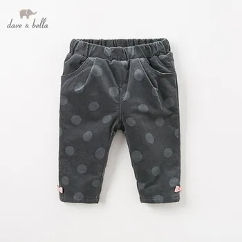 

DBJ11693 dave bella winter baby girls fashion bow dots pockets pants children full length kids pants infant toddler trousers