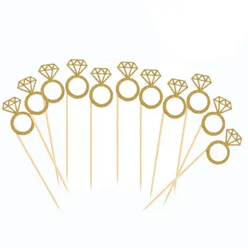 

50 Pack Cupcake Toppers Gold Glitter Mini Diamond Ring Cakes Toppers for Marriage Engagement Anniversary Birthday Valentines Par