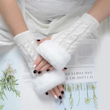 Autumn Winter Solid Color Students Write Keep Warm Korean Knitting Lady Fingerless Protection Hand Hair Mouth Hemp Gloves Women