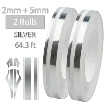 

New 2pcs 32ft Silver Pinstriping Car Body DIY Sticker Stripe Vinyl Tape Decals Stickers For Car Motorcycle Boat