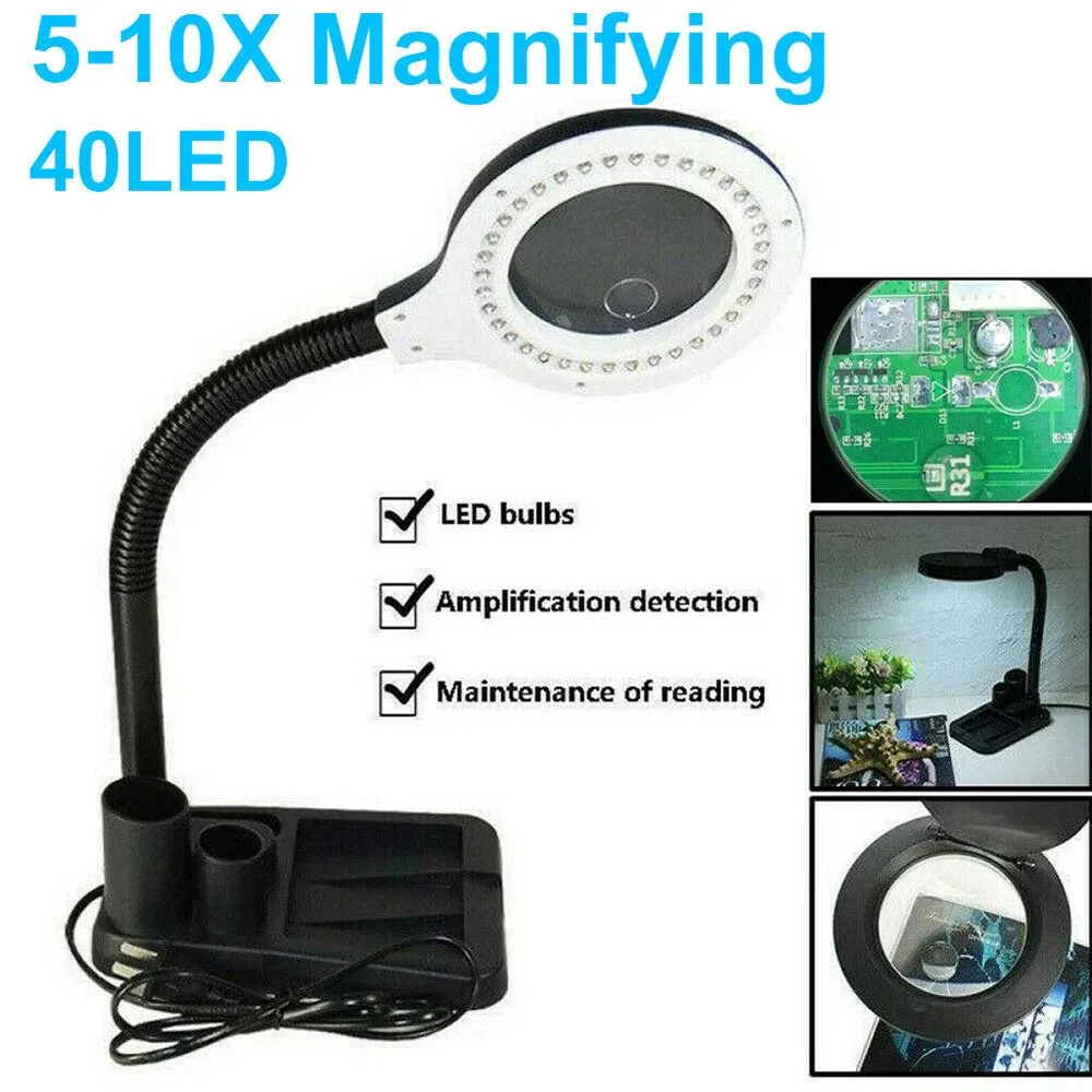 

LED Desk Table 5/10X Magnifying Glass Magnifier Repair Craft Reading Lamp