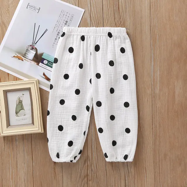 High Quality Breathable Comfort Linen Cotton Summer Fashion Children Pants Candy Color Girls Pants H1088-Bai-HeiDian