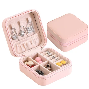 

Portable Jewelry Storage Case Simple Jewelry Organizer Pure Color Earring Ear Stud Storage Box for Travel Home Use Pink wihte A3