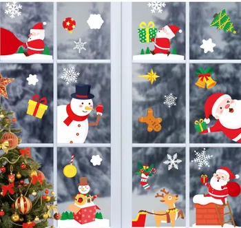 

Santa Elk Christmas PVC Static Sticker Beautify Home Windows New Year Party Glass Snow Flake Wall Sticker New Year Party Glass