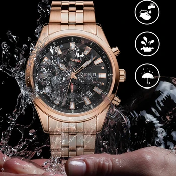 

MEGIR Waterproof Watch Mens Chronograph Stainless Steel Sports Quartz-watch for Men Luxury Business Watches Man horloges mannen