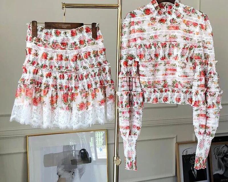Женские блузки дизайнерская подиумная Дамская с цветочным принтом Короткие топы Femme