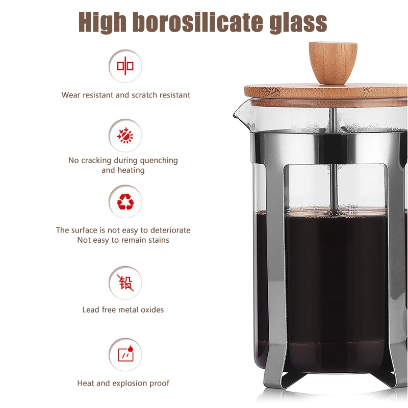 French Press Coffee Maker & Large Capacity Manual Heat Resistant Stainless Steel Glass Transparent Manual Coffee Tea Percolator 6 French Press Coffee Maker & Large Capacity Manual Heat Resistant Stainless Steel Glass Transparent Manual Coffee Tea Percolator 6