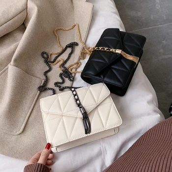 

2020 New Women Bags Fashion Chain Ladies Bags Tassel Shoulder Bags Casual Messenger Bags Pure Color PU Women Bags