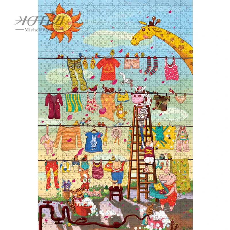 Michelangelo Wooden Jigsaw Puzzles 500 1000 1500 2000 Pieces Crazy Washing Cartoon Animals Painting Educational Toy Home Decor e14 tuya wifi smart led bulb base 2000 6000k lamp candelabra 40w equivalent light timmer control by alexa google home assistant