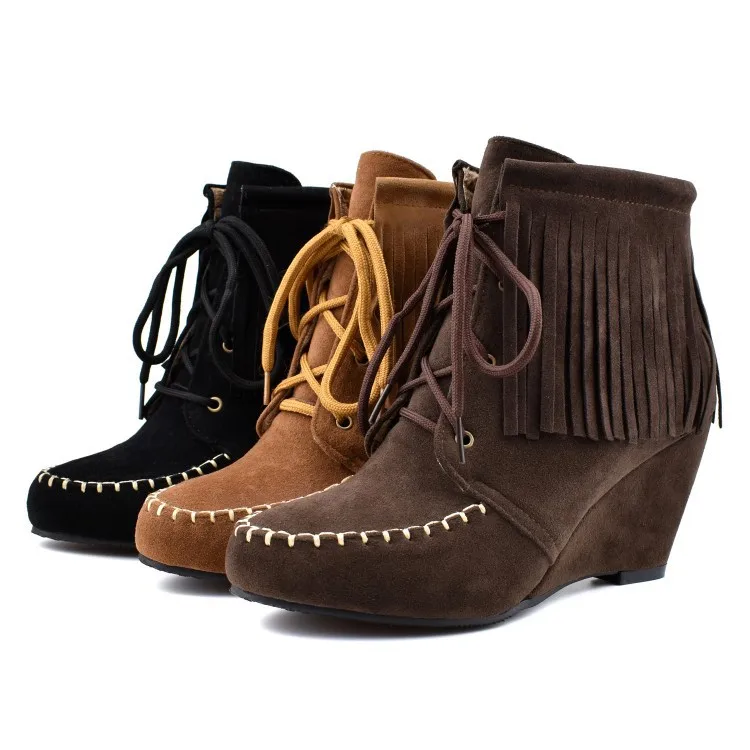 

Lace Up Wedge Shoes Women's Short Boot Round Toe Low Heels booties Rubber Boots Bootee Woman 2019 Booties Ladies Ankle Rain