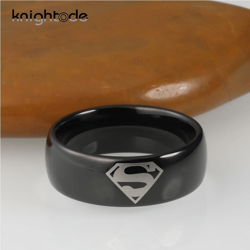 Black Tungsten Carbide Rings Super Man Logo Engraved For Men Women Classic Band Rings Gifts Jewelry Dome Polished Comfort Fit