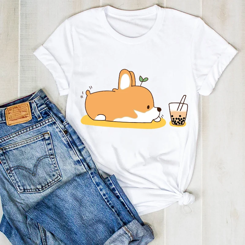 Delle donne Della Signora Dog усадьба для питомцев Мопс Coffeee Sveglio Signore Del Fumetto Vestiti Graphic T Tee Maglietta