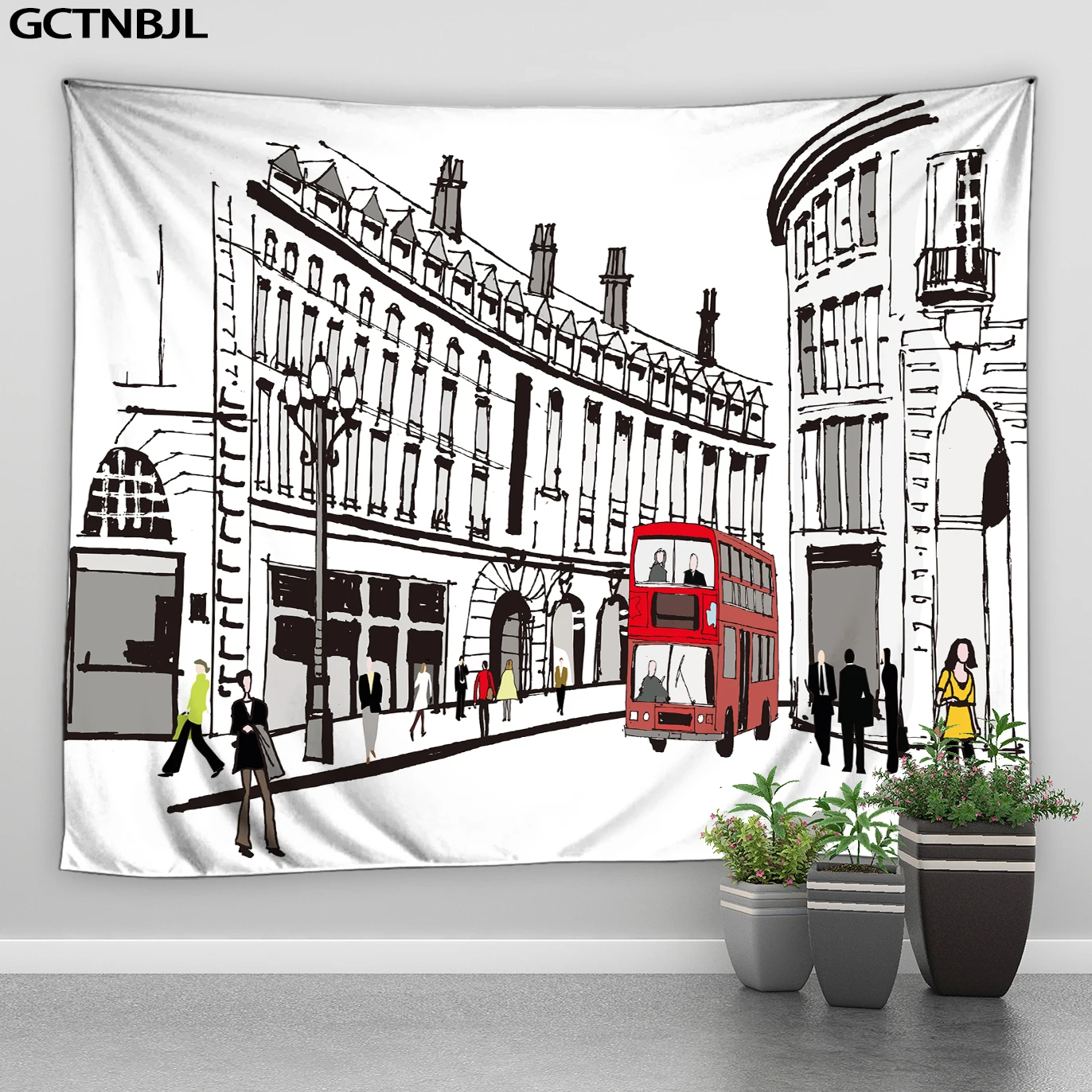 Paris Street Scenery Tapestry Black And White Design Big Tapestries