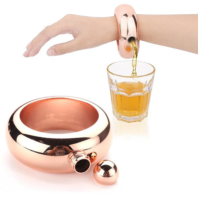 Best Bangle Flask Stainless Steel Wine Hip Flask Bracelet Shape Whiskey Drinkware Funnel Wine Bottle Set Rose Gold